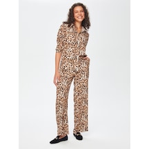 Faik Sönmez Leopar Desen Wide Leg Fit Viskon Pantolon 69496 U6949635 Camel