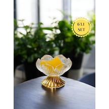 Gold Renk Metal Ayaklı Lotus Çiçeği Kahve Yanı Cam Drajelik Lokumluk Seti 6 Adet Sarı