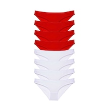 8 Adet Süper Eko Set Likralı Kadın Slip Külot Kırmızı Beyaz Beden: S Standart
