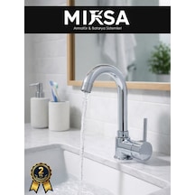 Armut Baston Borulu Banyo Lavabo Bataryası Çeşmesi Musluğu Çift Su Girişli Krom