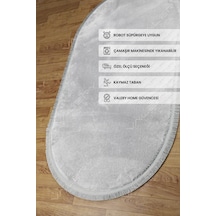 Comfort Oval Overloklu Peluş Halı Gri Gri Düz Saçaklı Oval