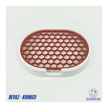 Odamdan Modern Çift Renkli Beyaz-gri Katı Sabunluk - Su Tahliyeli Ve Izgaralı Tasarım 9x12 Cm Beyaz - Kırmızı