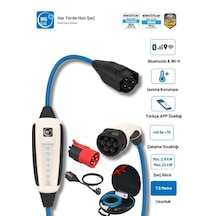 Çantalı Standart Plus 32a 2.8-22kw 7.5m Ev Prizli Wifi+bluetooth Monofaze & Trifaze Ac Mobil Şarj Wallbox 22 Kw