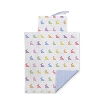 % 100 Pamuk Müslin Bebek Alt Değiştirme Matı Rainbow Blue - Çok Renkli Tavşanlar Pad1017-b