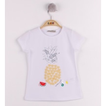 Toontoy Kids Toontoy Kız Çocuk Ananas Baskılı Tişört Beyaz