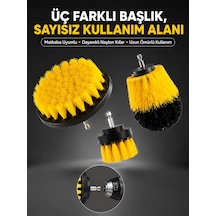 Banyo Ve Mutfak İçin Matkap Ucu Temizlik Fırçası 3 Lü Set Sarı