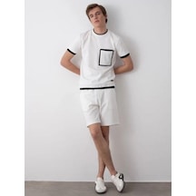 Erkek Çocuk Teenage Dikiş Detaylı Oversize Şortlu Takım-15542 Beyaz