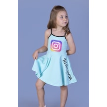 Toontoy Kız Çocuk Instagram Baskılı Elbise Mint Yeşili