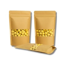 Kraft Pencereli Doypack Kilitli Stand Up Pouch, Gıda Uyumlu, Yeniden Kapanabilir Zipli 100, 11x18,5 4296