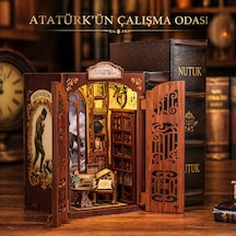 Atatürk Çalışma Odası Mini Kitap Evi Dıy Book Nook Kit, Led Işıklı Ahşap Minyatür Hobi Seti