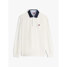 Tommy Hilfiger Tjm Rlx Ess Badge Rugby Erkek Bej T-shirt - Dm0dm23070