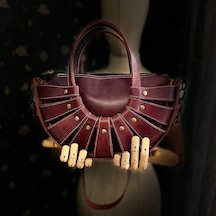 Carıdea El Yapımı Hakiki Deri Bayan Çanta, Clutch, El Omuz Çantası V103 Açık Bordo