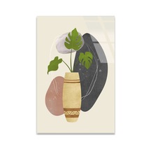 Monstera Yaprağı Ve Vazo Minimalist - Cam Tablo - Deg0570 60 X 90 Cm
