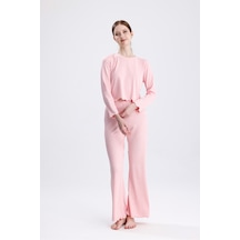 Kadın Fırfırlı Fitilli Dalgıç Kumaş Çizgili Uzun Kollu Pijama Takımı Çok Renkli