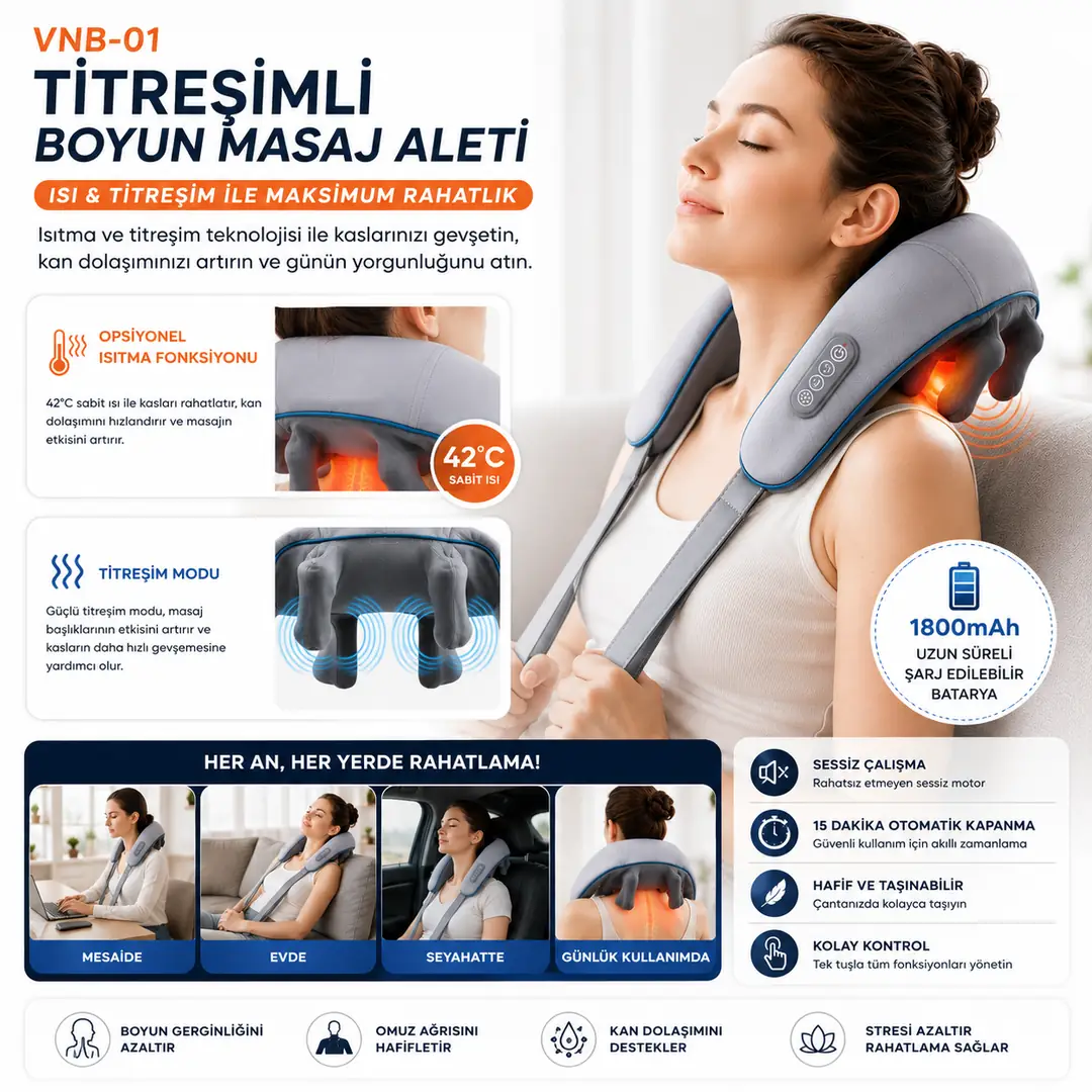 Titreşimli Omuz Ve Boyun Masaj Aleti Isıtıcılı 3d Yoğun Masaj Başlığı