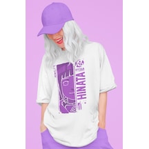 Sevbano Tasarım Hinata Hyuga Baskılı Unisex Oversize Naruto Anime Dizi Ka Beyaz