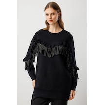 On Fashion Kadın Püsküllü Siyah Kazak 60321 Siyah