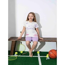 Kız Çocuk Desenli Lila Şortlu Pijama Takımı-1258 Lila