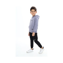 Toontoy Kids Toontoy Erkek Çocuk 2'li Takım Baskılı Kapüşonlu Cepli Sweatshirt & Beli Paçası Lastikli Cepli Jogger Eşofman Altı - Renk Bloklu & 2 İplik Koyu Gri