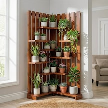 Wooddesign Çok Katlı Ahşap Köşe Çiçeklik Saksılık Ve Dekoratif Raf Modülü 160x150 Cm Bordo