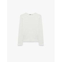 Koton Modal Kumaş Slim Fit Bisiklet Yaka Uzun Kollu Tişört Ekru 7wak50046ek