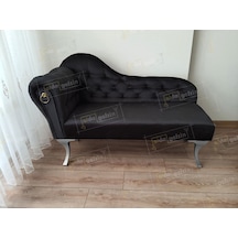 Dekoratif Bihter Koltuk Josefin Puf 130 Cm Gümüş Ayak Siyah