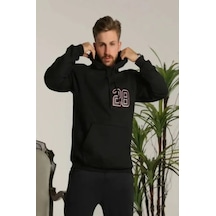 Defymoda Unisex Kapşonlu Baskılı Sweetshirt - Siyah