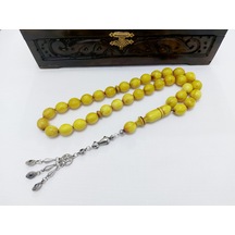 Soma Tesbih Osmanlı Benzetme Küre Kesim Sarı Hareli Sıkma Kehribar Tesbih