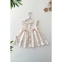 Miniğimin Cicileri Müslin Kalp Baskılı Fiyonklu Kız Bebe Elbise - Beyaz Beyaz-82810