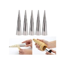 Sones 5 Adet Koni Rulo Kalıpları Paslanmaz Çelik Spiral Nozul Kruvasan Pasta Kreması Boynuz Kek Kalıbı