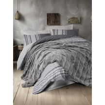 Cotton Box Trim Çift Kişilik Kürk Battaniyeli Nevresim Takımı Suave Antrasit