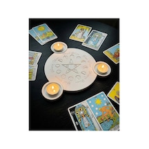 Ay Döngüsü Ve Yıldız Motifli Dekoratif Mumluk - Astroloji Ve Gotik Ev Dekoru 25 Cm Beyaz
