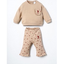 U.S. Polo Assn. U.s Polo Assn Kız Bebek Sweatshirt Tayt Takım Bej Usb3251