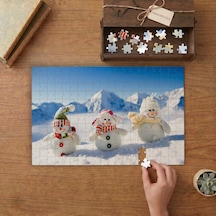 Sevimli Gülen Kardan Adamlar Tasarımı 240 Parça Ahşap Puzzle Ahşap Kutuda Mpy40124