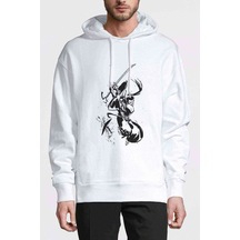 Samurai Jack Baskılı Beyaz Erkek Örme Kapşonlu Sweatshirt (531046847)