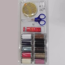 Temel Dikiş Seti, 10 Renkli İplik Makarası, Makas, İğne Ve Mezura İçeren Mini Set