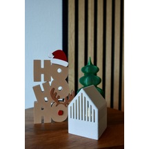 Ho Ho Ho Yazılı Noel Baba Şapkalı Ren Geyikli Dekoratif Yılbaşı Kelime Süsü