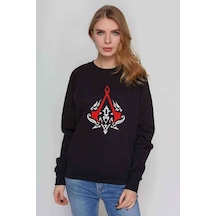 Assassin'S Creed Baskılı Siyah Kadın Sweatshirt