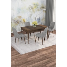 Jusie Barok Desen 80x132 Açılabilir Sunta Masa Yemek Odası Takımı, Mutfak Takımı 4 Adet Sandalye Gri