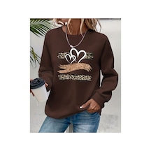 Herkesemoda Leopar Desen Detaylı Bisiklet Yaka Sweatshirt Kahverengi