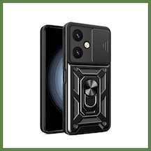 Bezos Vivo Y27 Uyumlu Kılıf Pars Lens Yüzüklü Silikon - Siyah Hb006