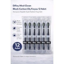 Difaş Med Clean Black Carbon Diş Fırçası 12 Adet Standlı Koruyucu Kapaklı Siyah Karbon Fırça Seti