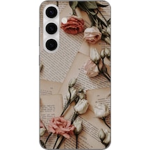 Galaxy S24 Fe Uyumlu Retro Gazete Güller Tasarımlı Baskılı Silikon Kılıf Renkli