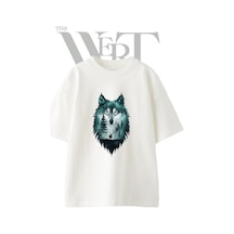 Thewert Wolf Forest Tasarım Baskılı Ünisex Beyaz Oversize T-shirt