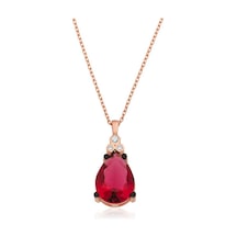 925 Ayar Gümüş Kırmızı Topaz Damla Kolye Rose Gold