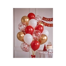 Kırmızı Beyaz Şeffaf Ve Krom Gold Balon Seti Toplam 20 Adet + Kırmızı Balon Pulu Hediye Çok Renkli
