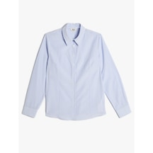 Koton Poplin Gömlek Uzun Kollu Pens Detaylı Regular Fit Mavi Çizgili 4sak60450uw Mavi Çizgili
