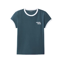 Calvin Klein Ss Slım Logo Rınger, Ceg Gri Kadın T-shirt