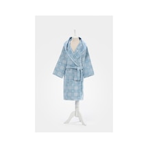 Özdilek Shell Plaid Kapüşonlu Kadife Çocuk Bornozu 7/8 Yaş Mavi