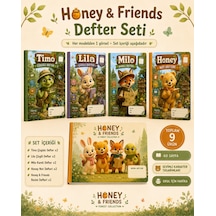 Papelia Honey & Friends Büyük Boy Defter Seti 9 Parça Sevimli Karakterli Çizgili, Çizgisiz, Kareli, Not Ve Resim Defteri Seti Ciltsiz